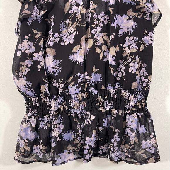 Great Jones Rent The Runway Black Floral Crinkle Chiffon Blouse Size XS - Picture 3 of 8
